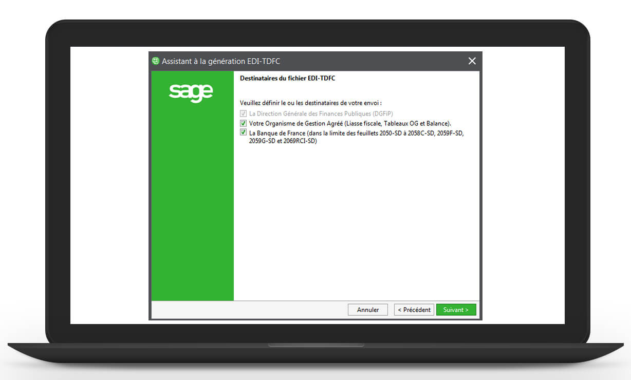 Sage 100cloud états comptables et fiscaux - Assistant EDI-TDFC