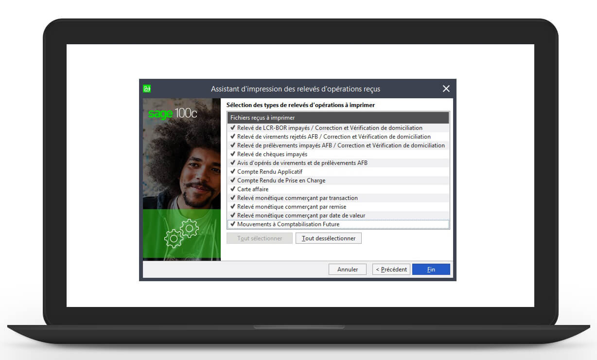 Assistant d'impression des relevés d'opération reçus - Sage 100cloud Moyens de paiement