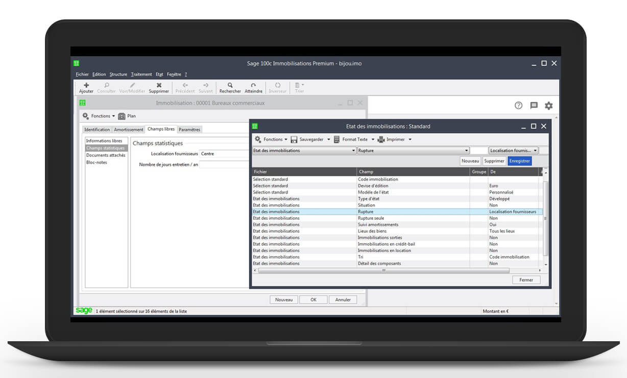 Etat des immobilisations - Sage 100cloud Immobilisations