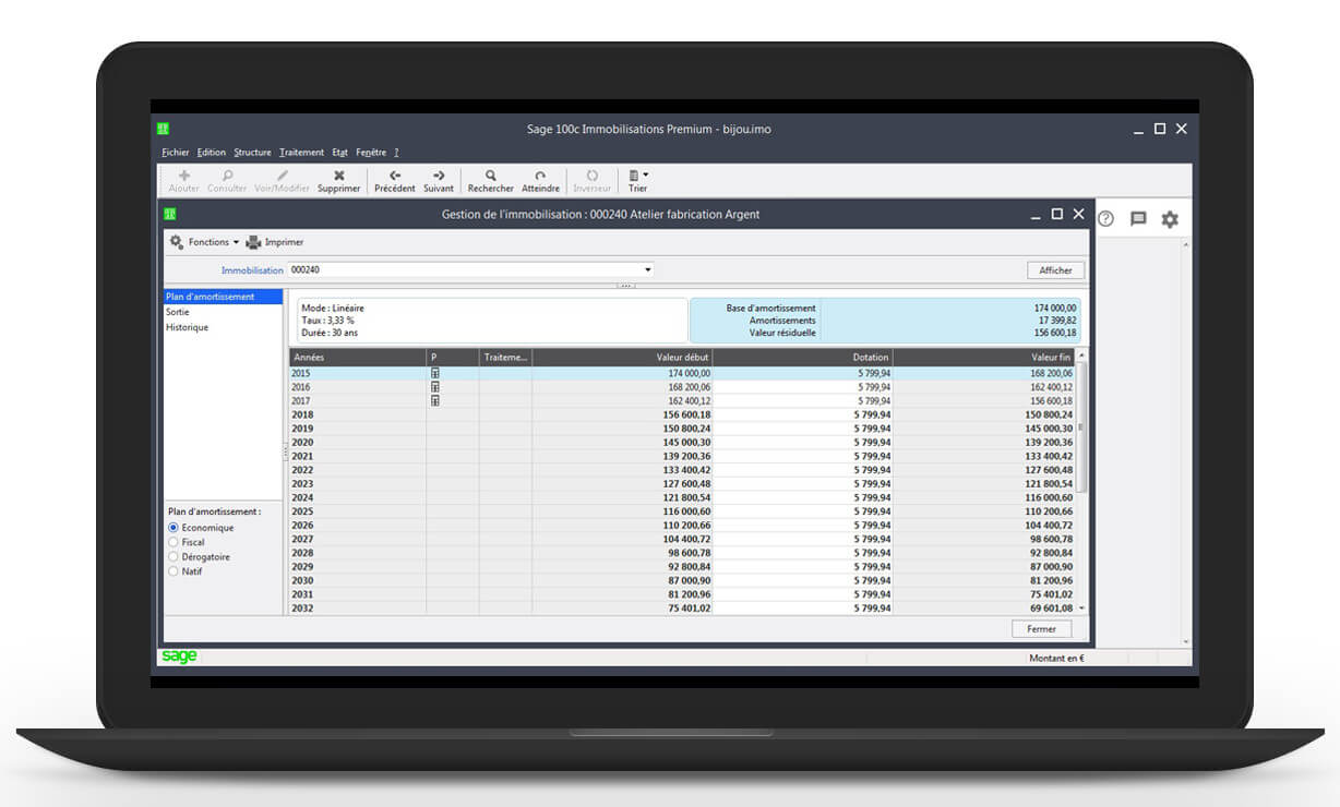 Gestion des immobilisations - Sage 100cloud Immobilisations