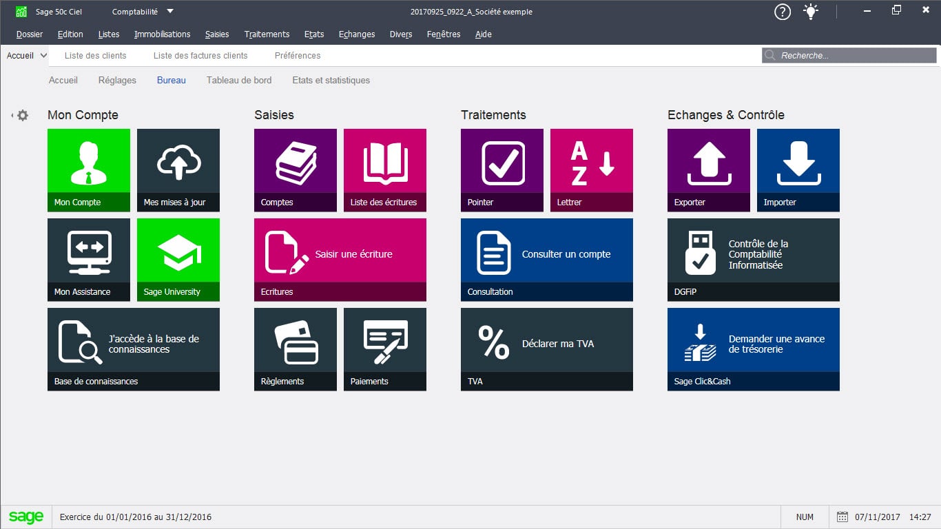 Interface du logiciel Sage 50cloud Ciel Compta