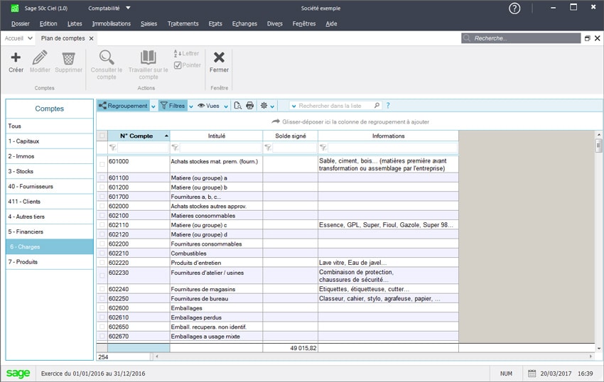 Plan de compte - sage50cloud comptabilité