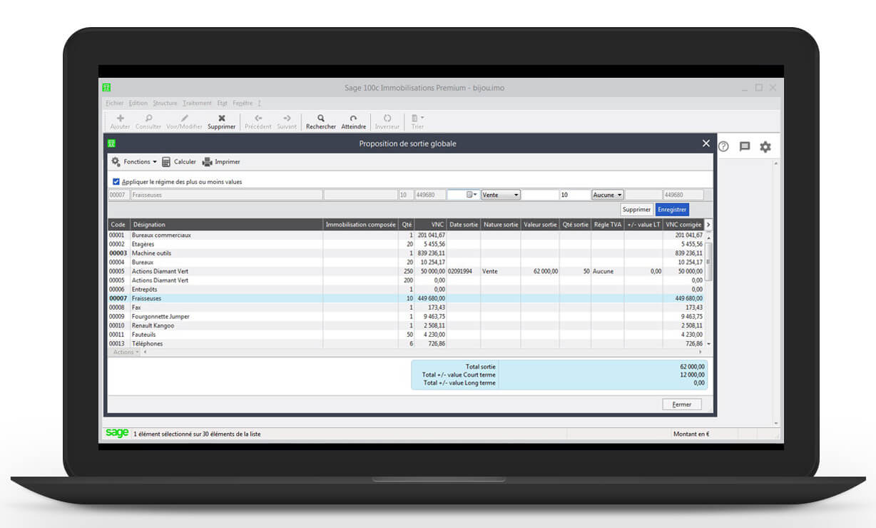 Proposition de sortie globale - Sage 100cloud Immobilisations