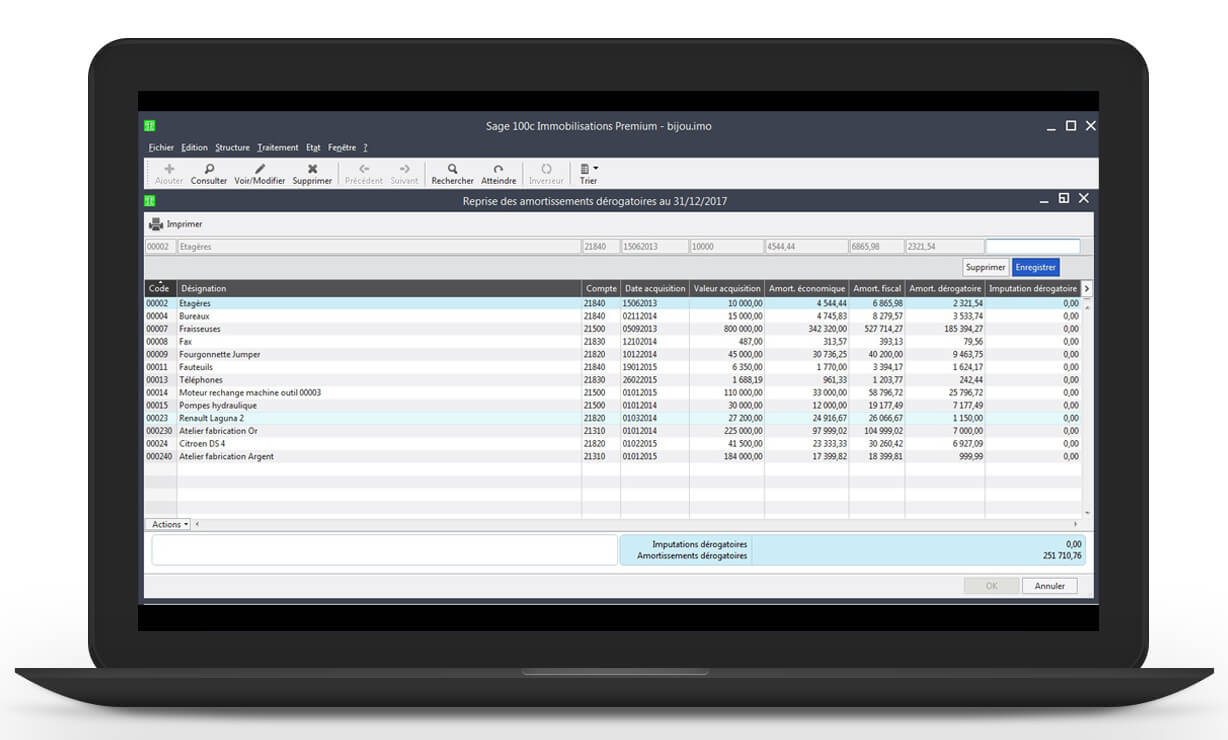 Reprise des amortissements dérogatoires - Sage 100cloud Immobilisations