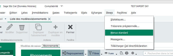 changer le menu dans sage 50cloud ciel compta 2