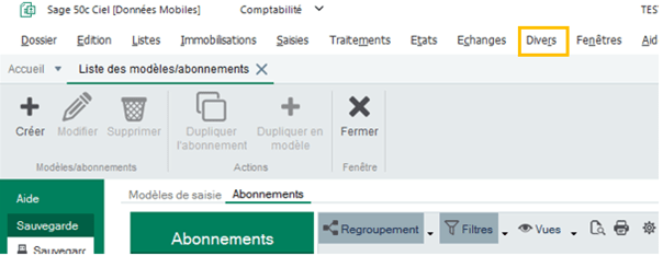 changer le menu dans sage 50cloud ciel compta