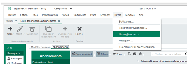 changer menu dans Sage 50cloud 3