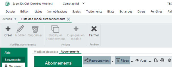 changer menu dans Sage 50cloud