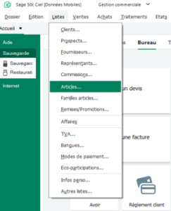 gérer les articles dans sage 50c gestion commerciale